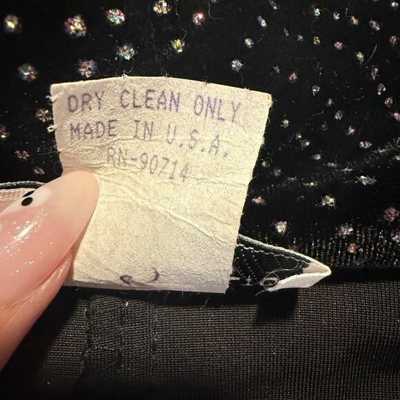 Vintage J.B.S. Black Velvet Rhinestone Cardigan Jacket 16 Glam Disco Holiday - Picture 7 of 9